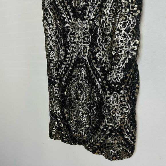 Slate & Willow Mae Gold & Black Sequin Vegas Style Shift Mini Dress Size 8 - Picture 3 of 8